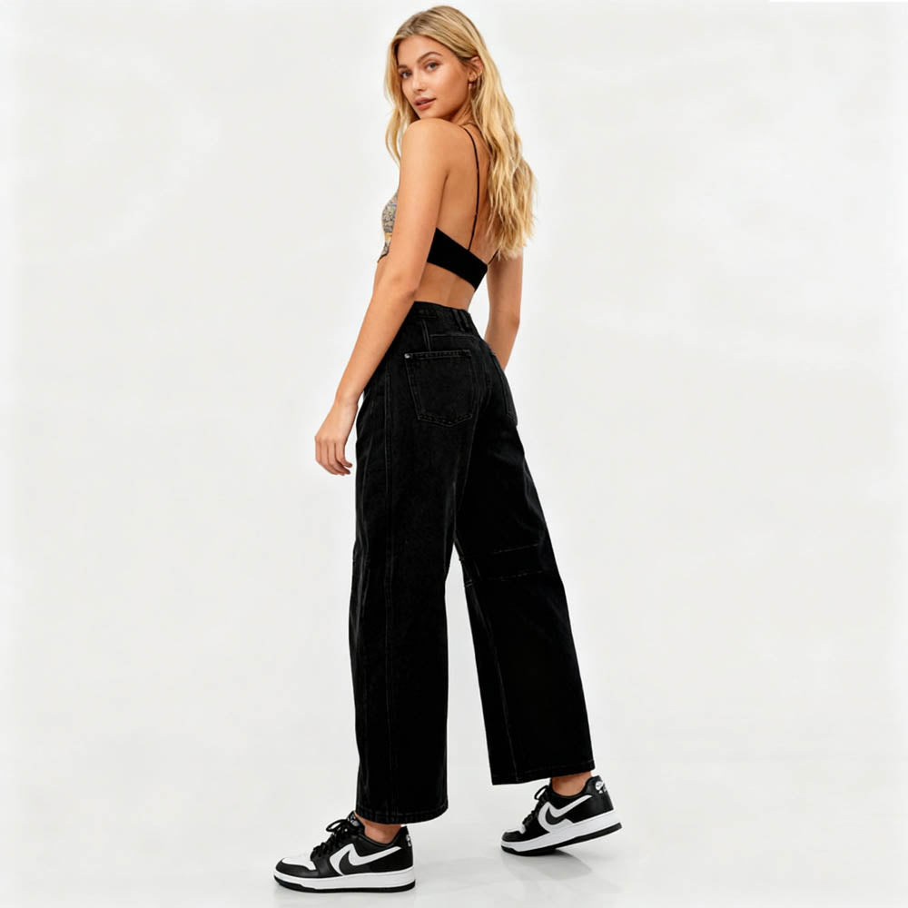 Women's Barrel Leg Baggy Jeans – High Rise Vintage Wash Slouchy Fit Denim by Cherie Code