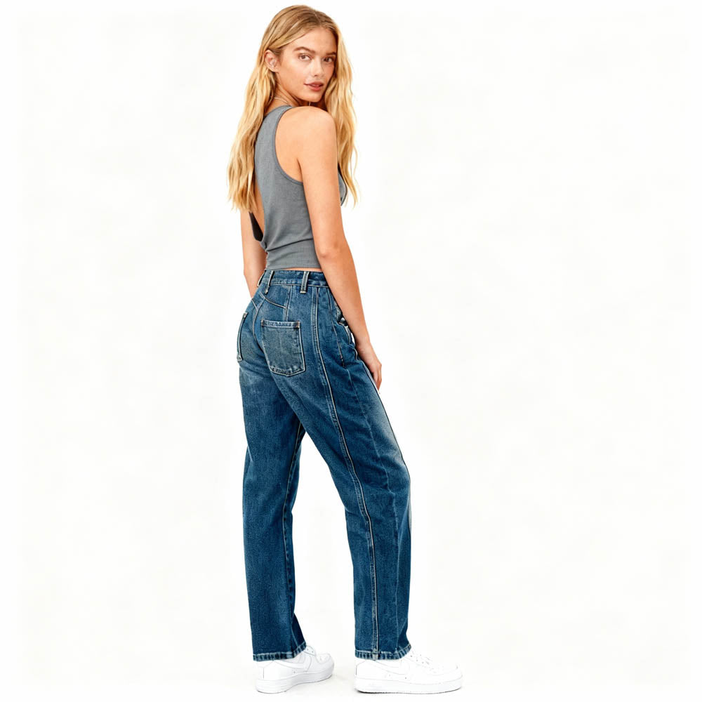 Women's Barrel Leg Baggy Jeans – High Rise Vintage Wash Slouchy Fit Denim by Cherie Code
