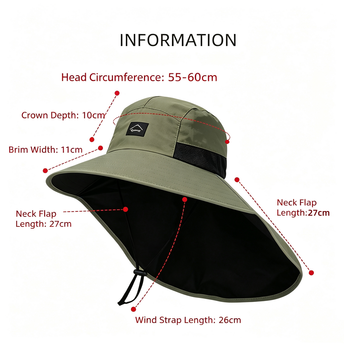 Cherie Code Single Neck Flap Wide Brim Bucket Sun Hat UPF50+ Water Repellent Quick Dry Breathable Fishing Hiking Boonie Hat 1 Pack