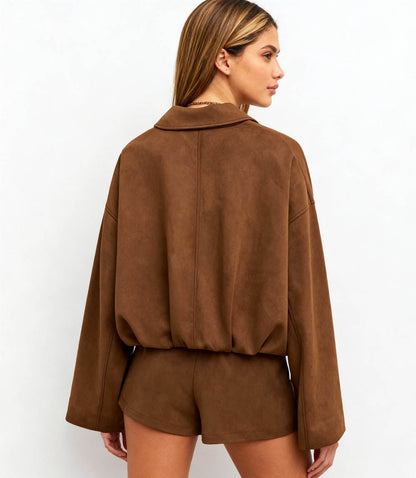 Cherie Code Women’s Cropped Utility Jacket – Collared, Long Sleeve, Polyester