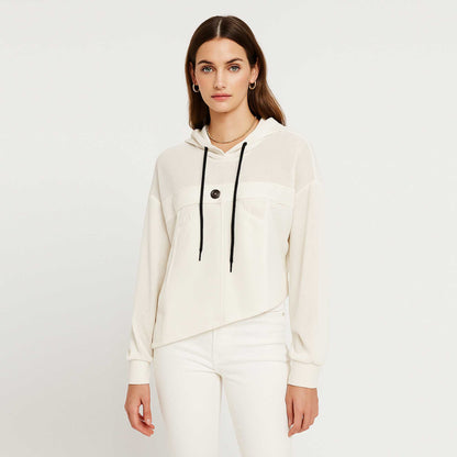 Cherie Code Women’s Hooded Pullover Sweatshirt – Asymmetric Hem, Long Sleeve, Casual Fit