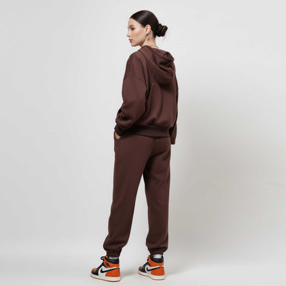 Cherie Code Women’s Brown Velour‑Lined Hoodie & Jogger Set – Pullover Hooded Sweatshirt with Elastic Waist Pants