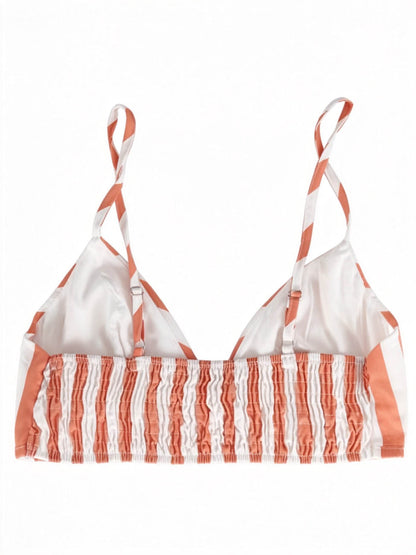 Women's 3-Piece Striped Lounge Set – Button Down Shirt, Triangle Bralette & Elastic Waist Shorts, Lightweight Summer Matching Outfit