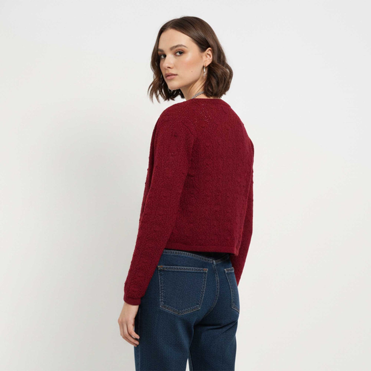 Cherie Code Women’s Open-Front Cardigan – Textured Knit, Long Sleeve, Cropped Fit