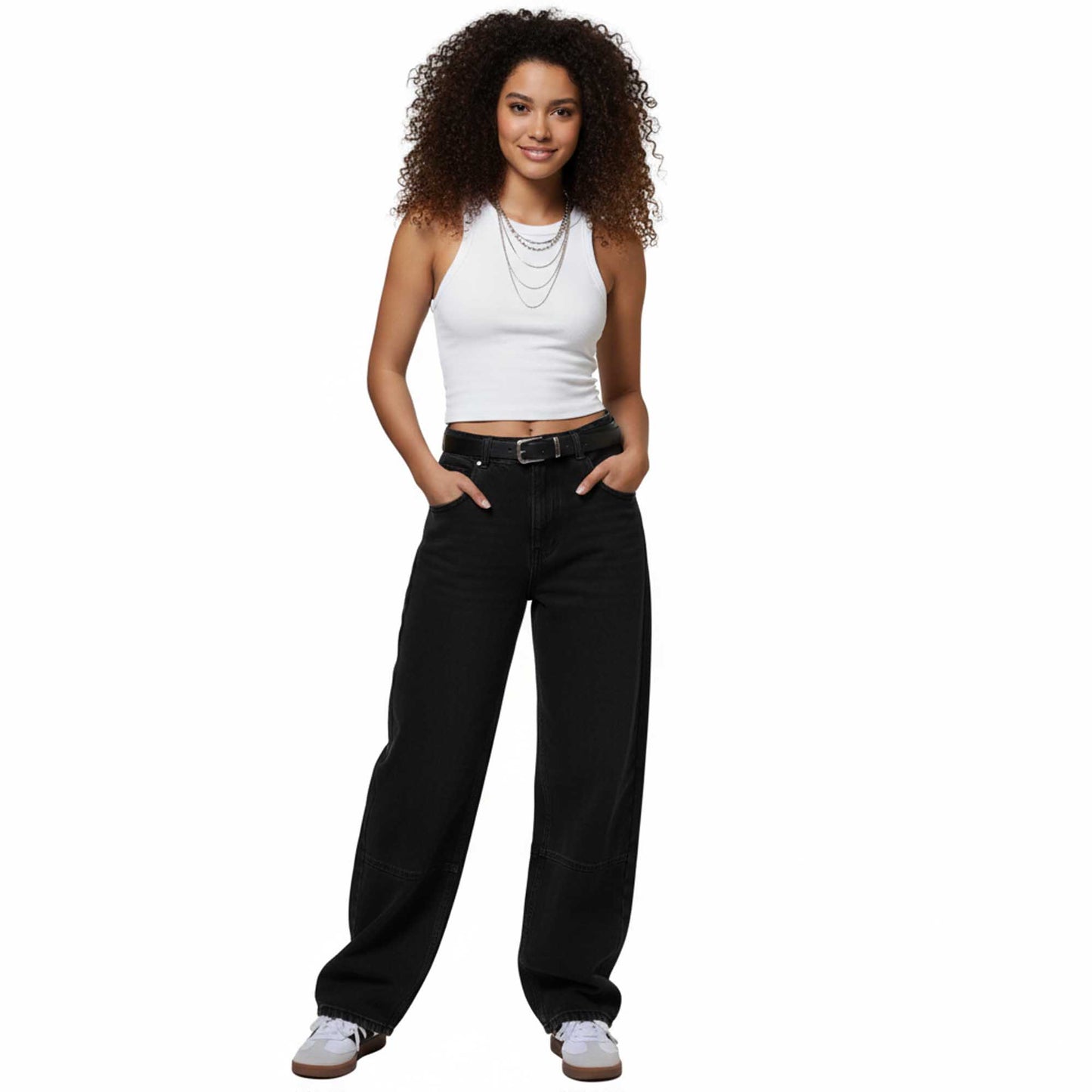 Women's Barrel Leg Baggy Jeans – High Rise Vintage Wash Slouchy Fit Denim by Cherie Code