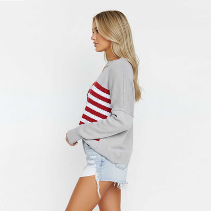 Woman Multicolor Flag Pattern Sweater – Long Sleeve, Round Neck Pullover Cherie Code