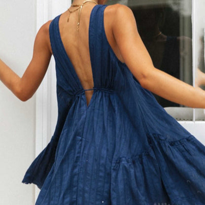 Women's Sleeveless Lace-Up V-Neck Mini Dress – 100% Cotton – Cherie Code
