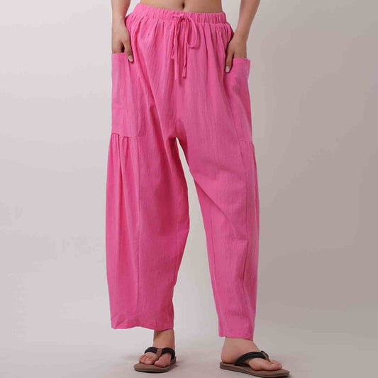 Women's Cotton Drawstring Pants - Relaxed Fit with Elastic Waist & Functional Pocket
