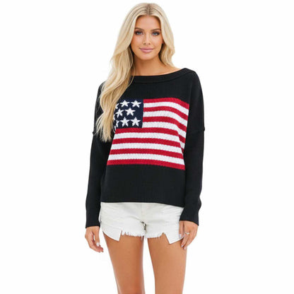 Woman Multicolor Flag Pattern Sweater – Long Sleeve, Round Neck Pullover Cherie Code