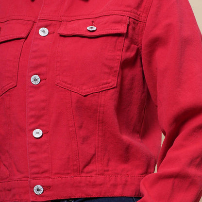 Women's Solid Color Denim Jacket with Pockets – Long Sleeve Button Front Casual Outerwear by Cherie Code