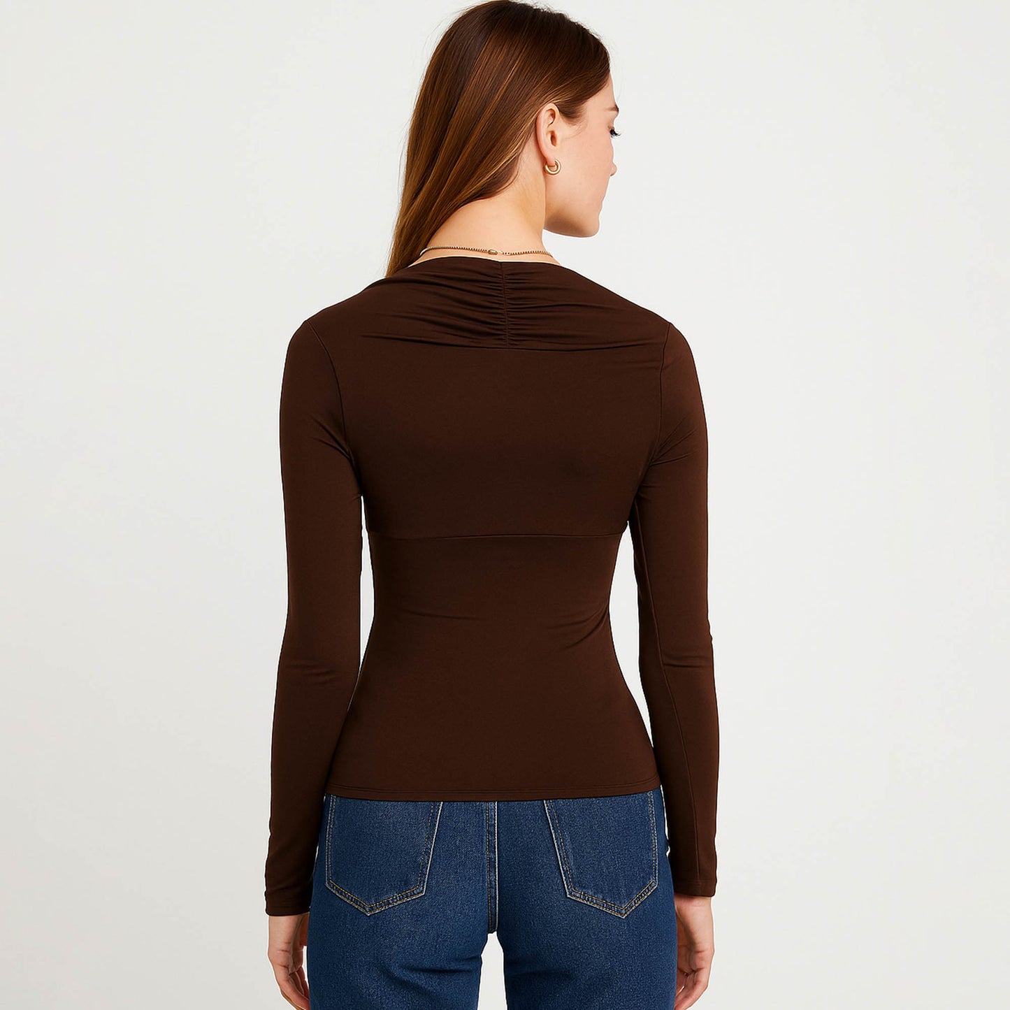 Cherie Code Women’s Square Neck Top – Rib Knit, Long Sleeve, Bolero Detail