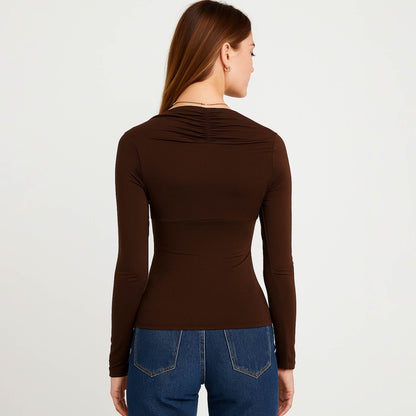 Cherie Code Women’s Square Neck Top – Rib Knit, Long Sleeve, Bolero Detail