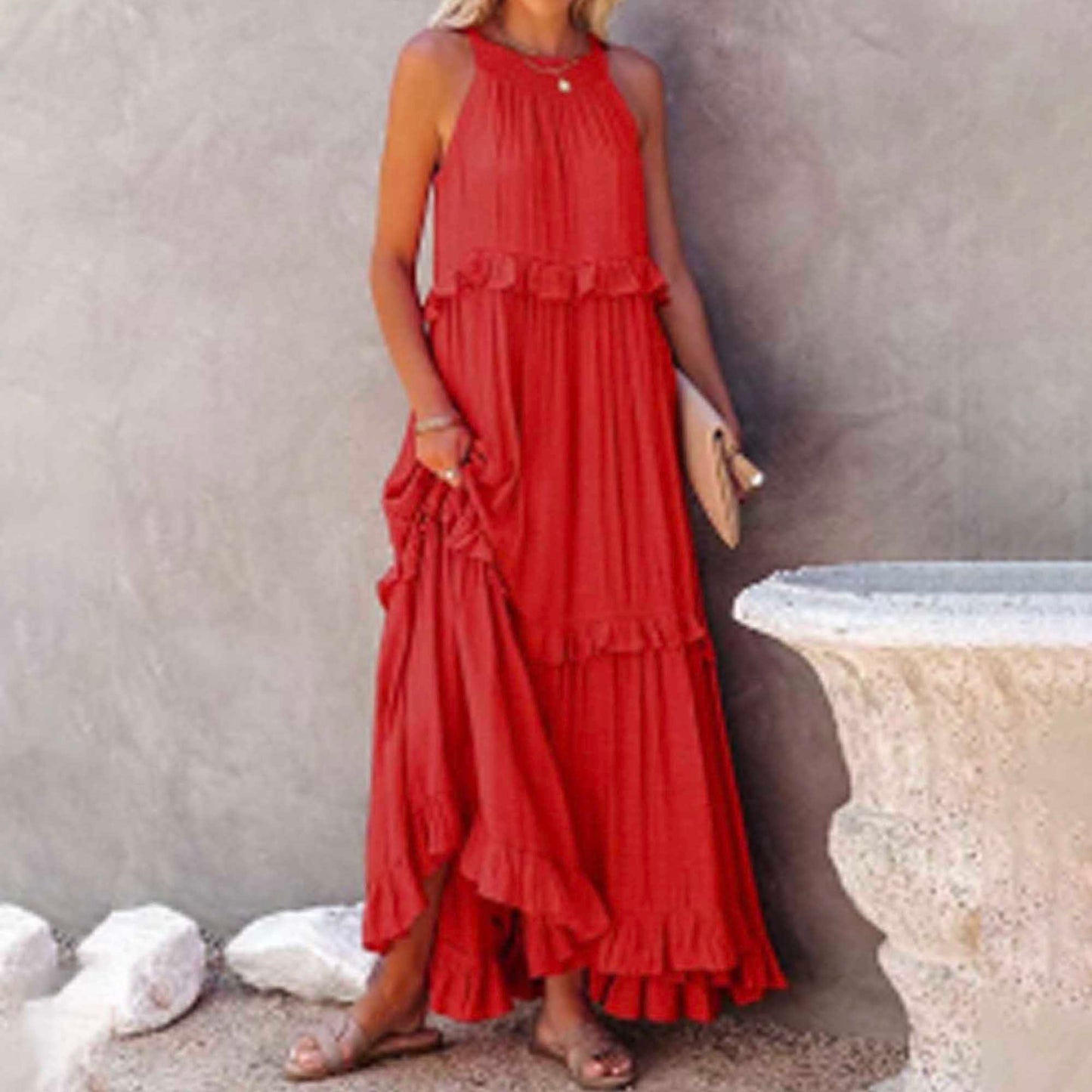 Women’s Flowy Bohemian Maxi Dress – Sleeveless with Back Tie Detail & Soft Rayon Blend Cherie Code