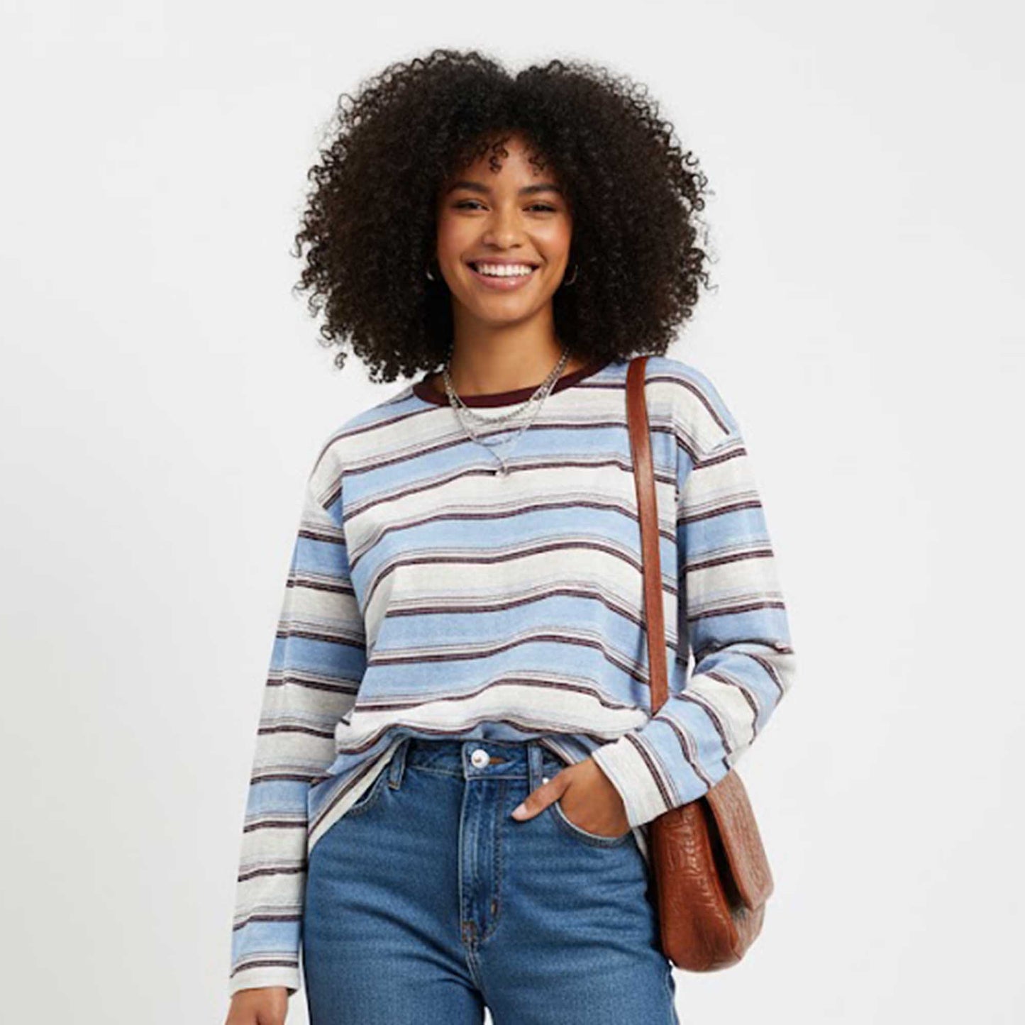 Cherie Code Women’s Stripe T-Shirt – Cotton Blend, Long Sleeve, Contrast Trim