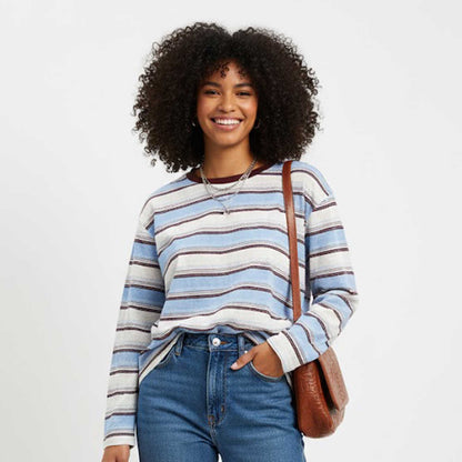 Cherie Code Women’s Stripe T-Shirt – Cotton Blend, Long Sleeve, Contrast Trim