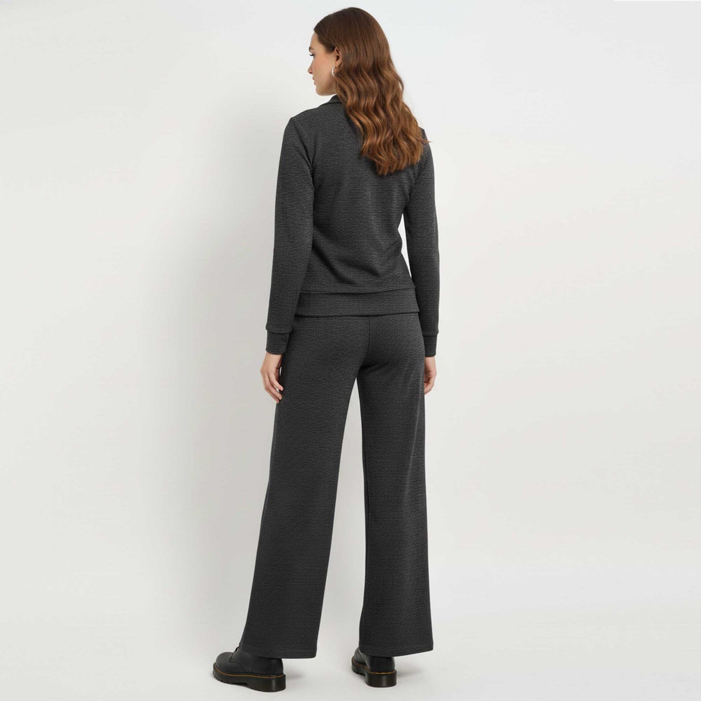 Cherie Code Women’s Knit Zip‑Front Collared Jacket & Wide‑Leg Pant Set – Long Sleeve Casual Lounge Two‑Piece