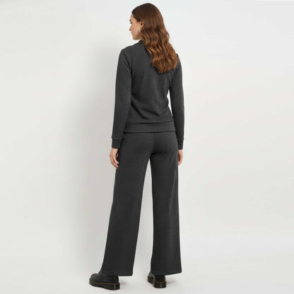 Cherie Code Women’s Knit Zip‑Front Collared Jacket & Wide‑Leg Pant Set – Long Sleeve Casual Lounge Two‑Piece