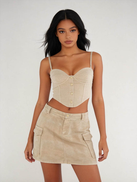 Cherie Code Women's High-Waisted Cargo Mini Skirt – Casual Utility Pocket A-Line Short Skirt, Soft Cotton-Look Fabric