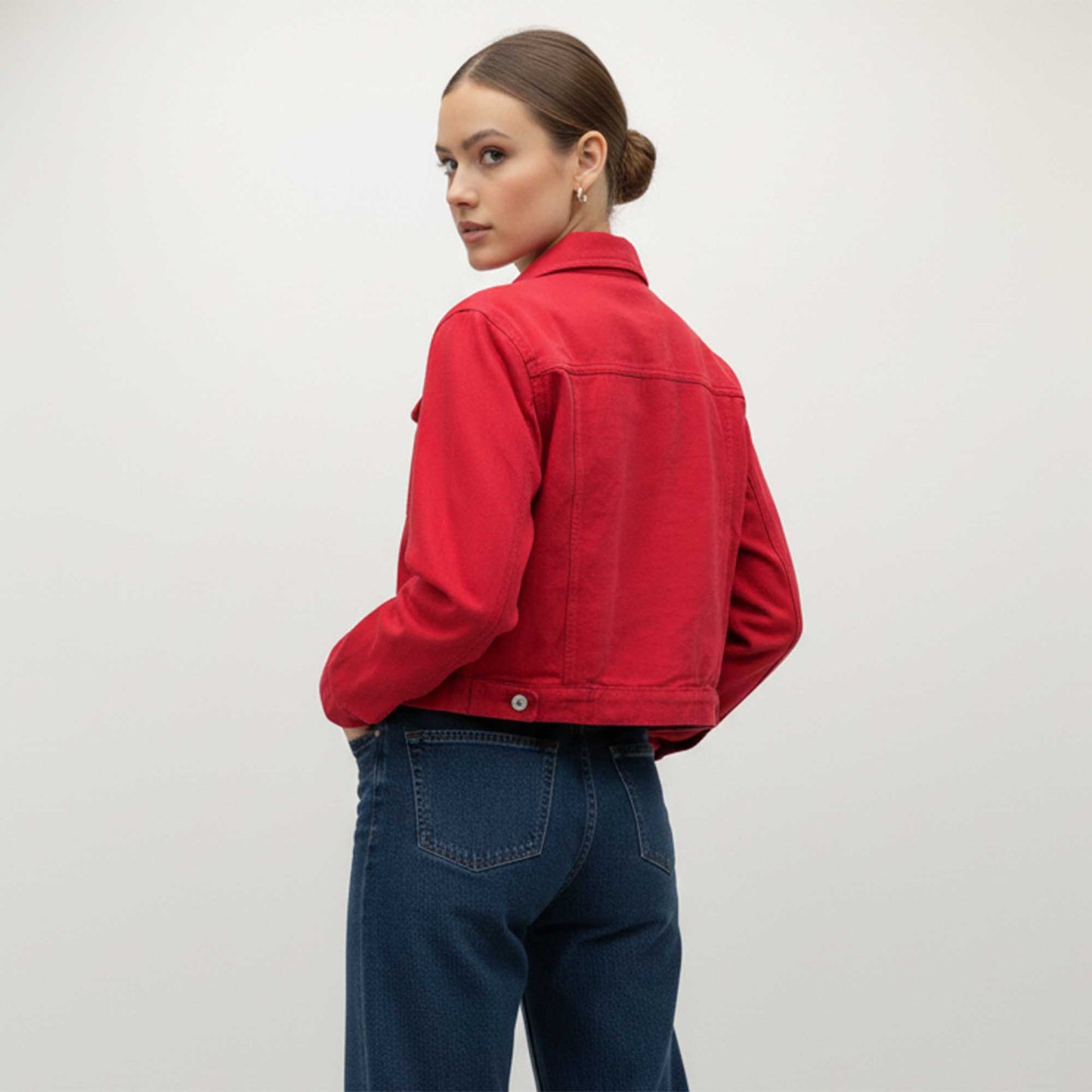 Women's Solid Color Denim Jacket with Pockets – Long Sleeve Button Front Casual Outerwear by Cherie Code