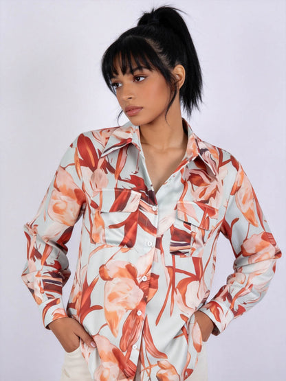 Cherie Code Women's Floral Print Button Down Shirt – Lightweight Long Sleeve Relaxed Fit Blouse, Vacation Casual Resort Top