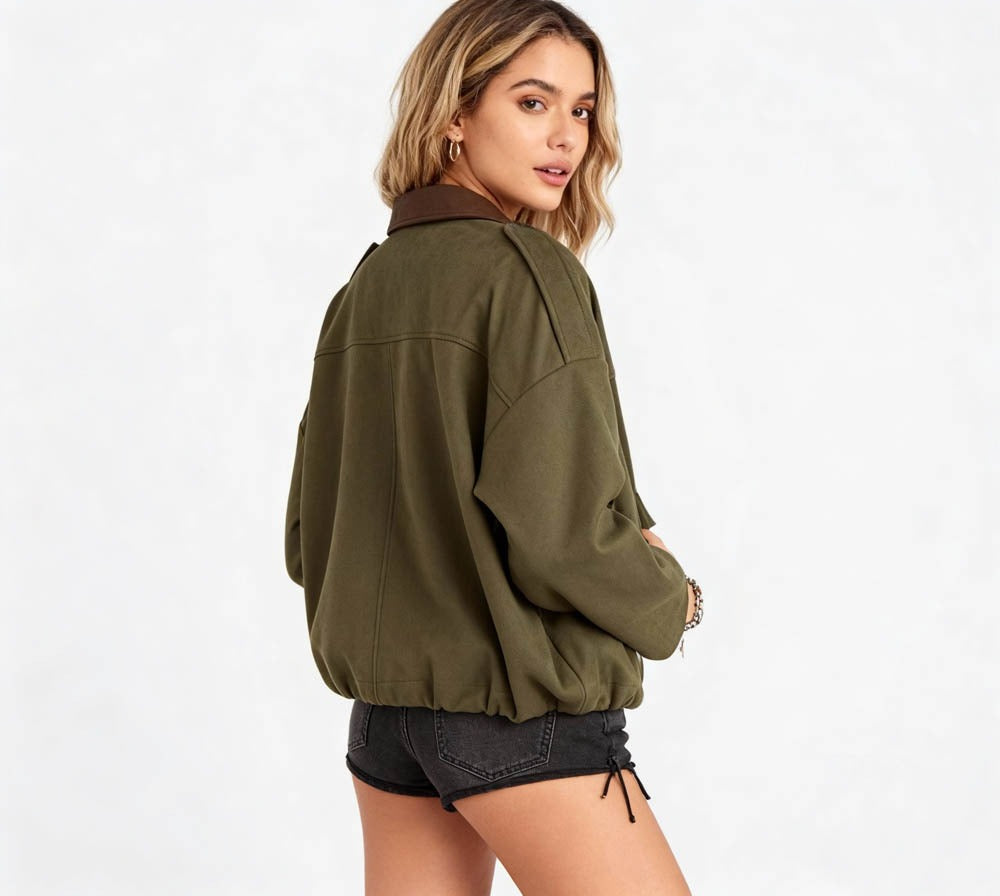 Cherie Code Women’s Cropped Utility Jacket – Collared, Long Sleeve, Polyester