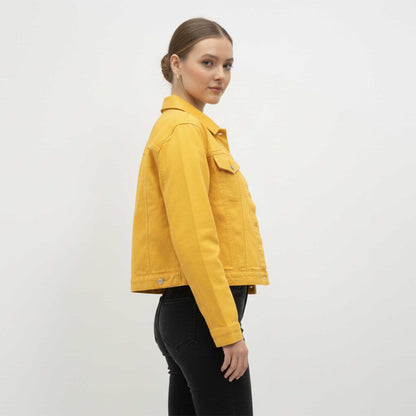 Women's Solid Color Denim Jacket with Pockets – Long Sleeve Button Front Casual Outerwear by Cherie Code