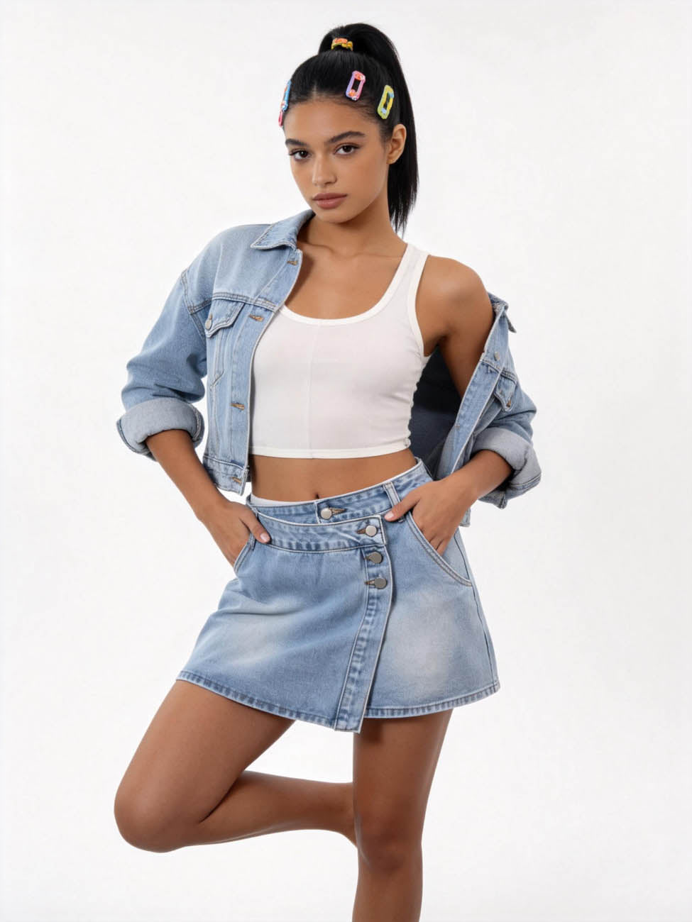 Cherie Code Women’s High-Rise Button Front Denim Mini Skirt – Asymmetrical Hem A-Line Jean Skirt , Casual Summer Y2K Style