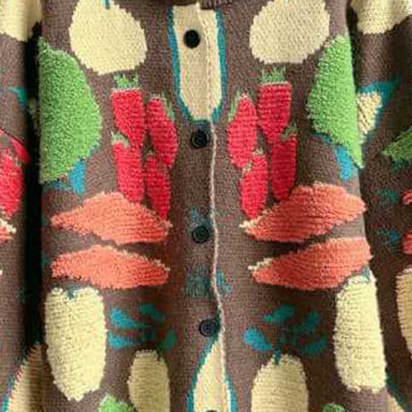 Women's Veggie Garden Jacquard Knit Cardigan -Casual Button Front Sweater Long Sleeves