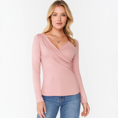 Cherie Code Women’s Wrap Top – Soft Knit, Long Sleeve, V-Neck Fit