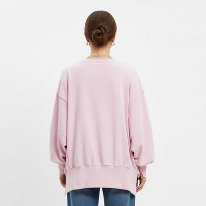 Women's Slouchy Crewneck Sweatshirt - Stretch Polyester Blend with Side Slit Details Cherie Code