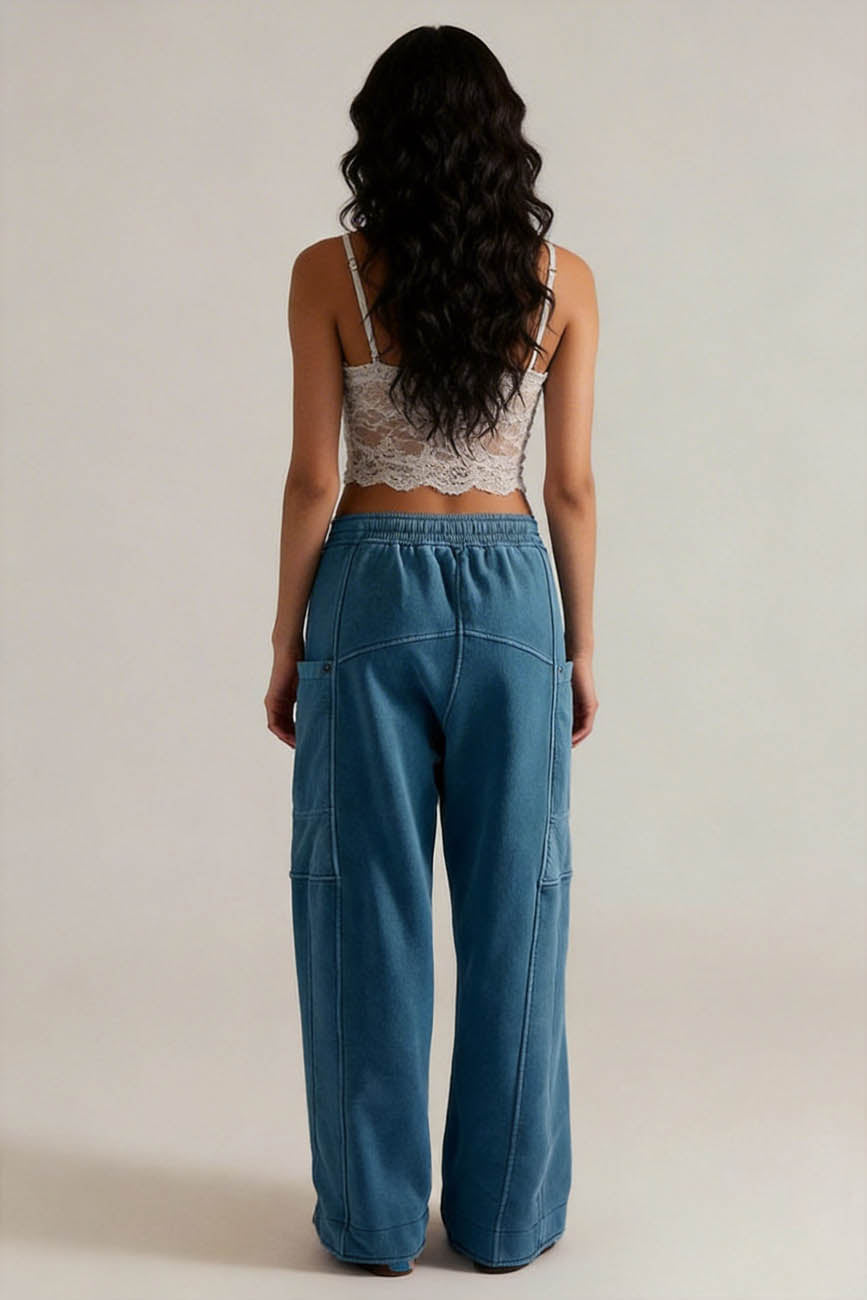 Cherie Code Women's Wide Leg Cargo Pants with Drawstring Elastic Waist