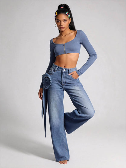 Women's Classic Straight-Leg Jeans with Chic Bowknot Detail – Comfort Cotton Denim Cherie Code