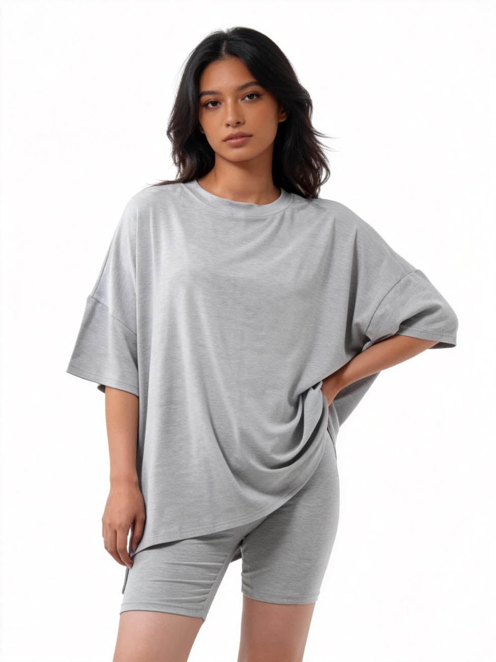 Women’s 2-Piece Lounge Set – Soft Stretch Viscose Short Sleeve Top & Matching Shorts, Slim Fit Casual Outfit