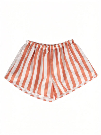 Women's 3-Piece Striped Lounge Set – Button Down Shirt, Triangle Bralette & Elastic Waist Shorts, Lightweight Summer Matching Outfit