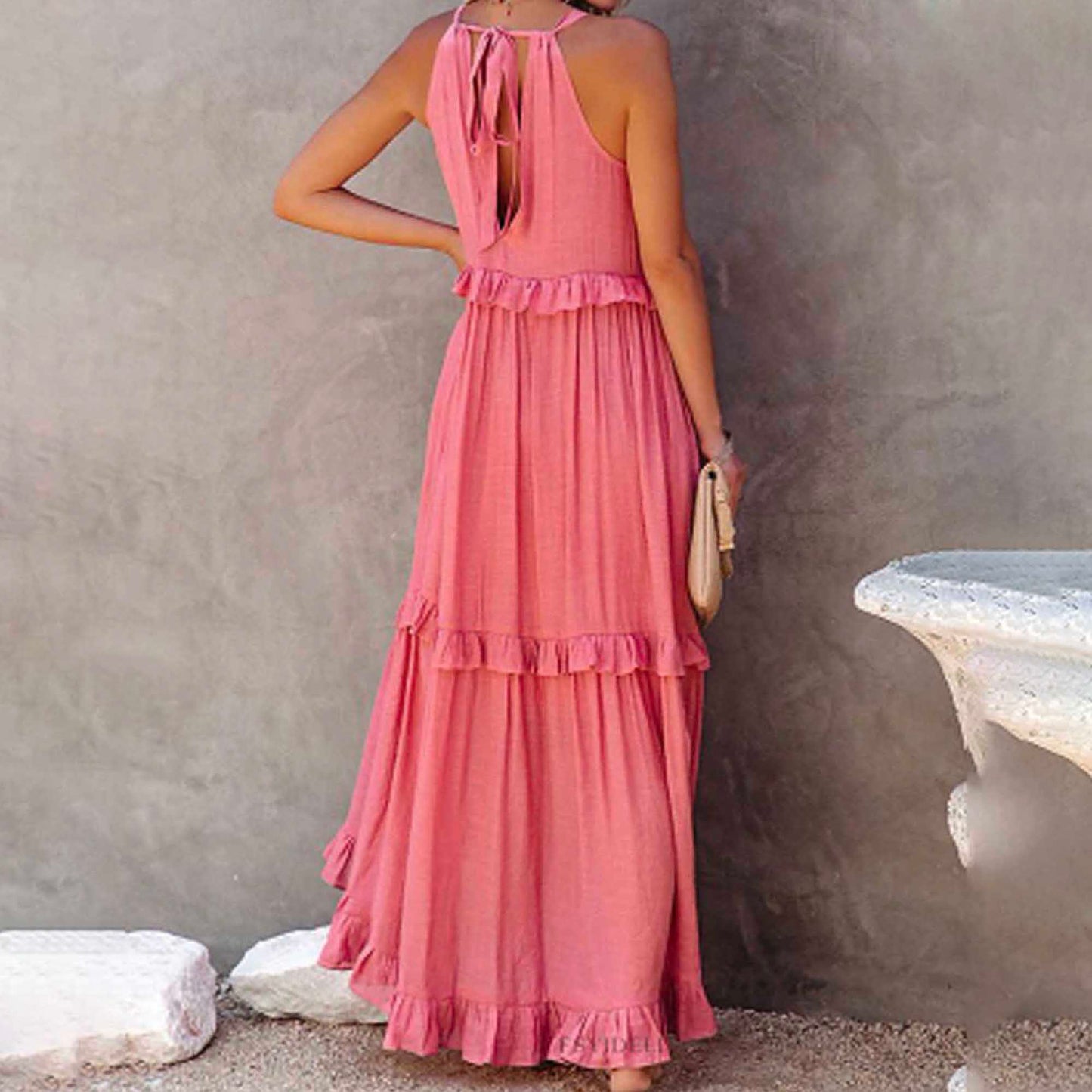 Women’s Flowy Bohemian Maxi Dress – Sleeveless with Back Tie Detail & Soft Rayon Blend Cherie Code