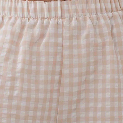 Women Everyday Checked Elastic Waist Side Strape Bowtie Casual Loungewear Pants Cherie Code