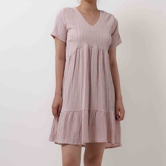 Women's V-Neck Mini Dress - Stretch Viscose Blend with Lining & Short Sleeves Cherie Code