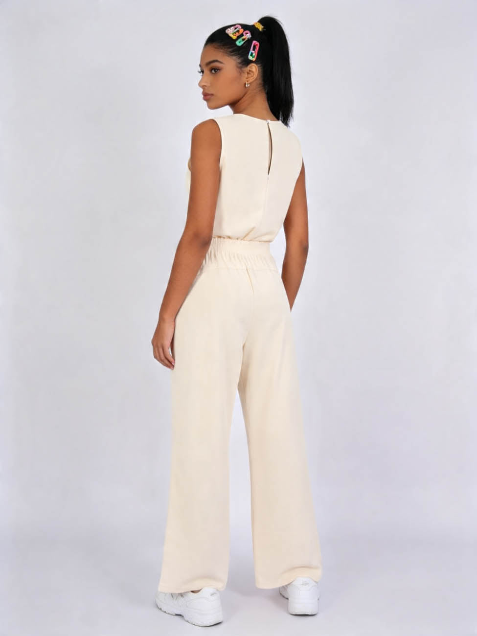 Cherie Code Women's Sleeveless Wide Leg Jumpsuit –  Soft Relaxed Fit Lounge Jumpsuit with Elastic Waist & Drawstring