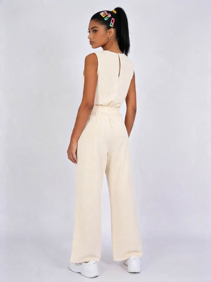 Cherie Code Women's Sleeveless Wide Leg Jumpsuit –  Soft Relaxed Fit Lounge Jumpsuit with Elastic Waist & Drawstring