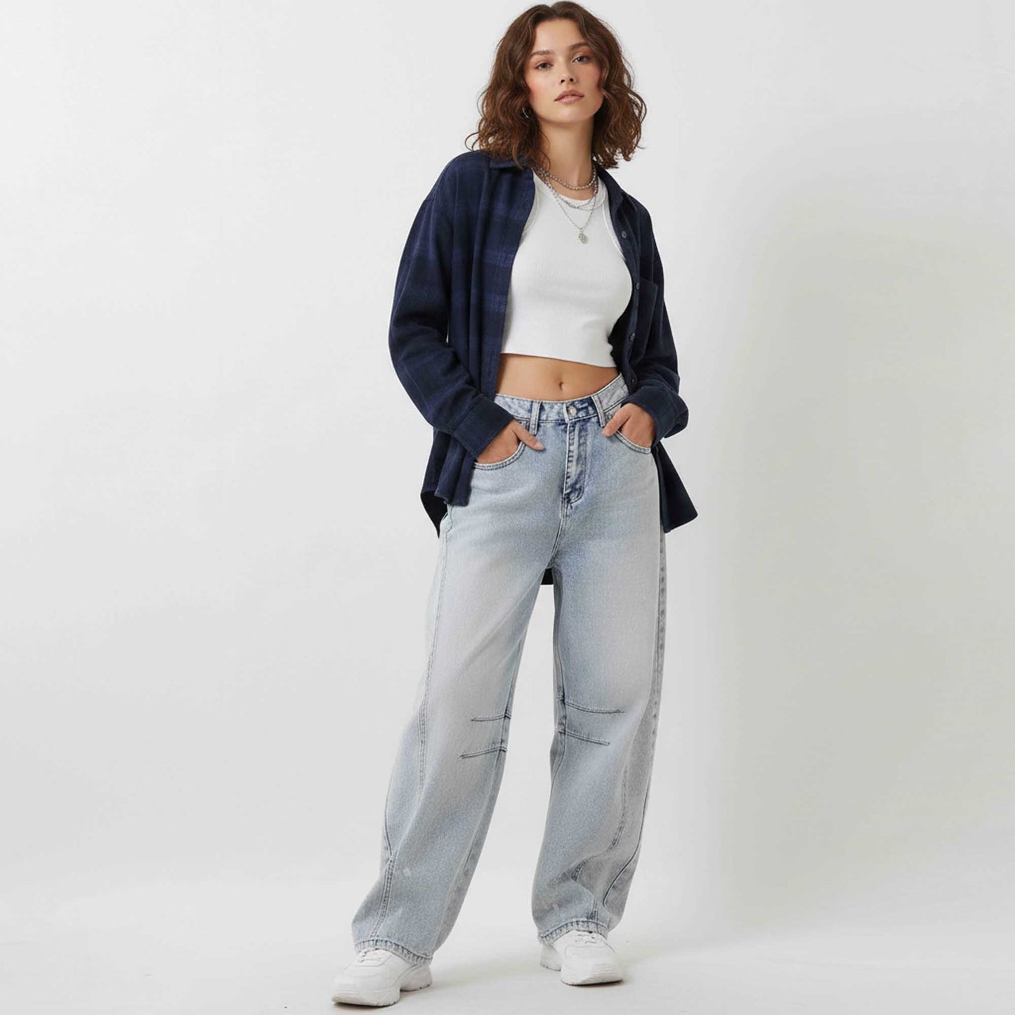 Women's Barrel Leg Baggy Jeans – High Rise Vintage Wash Slouchy Fit Denim by Cherie Code