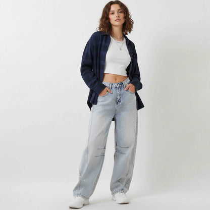 Women's Barrel Leg Baggy Jeans – High Rise Vintage Wash Slouchy Fit Denim by Cherie Code