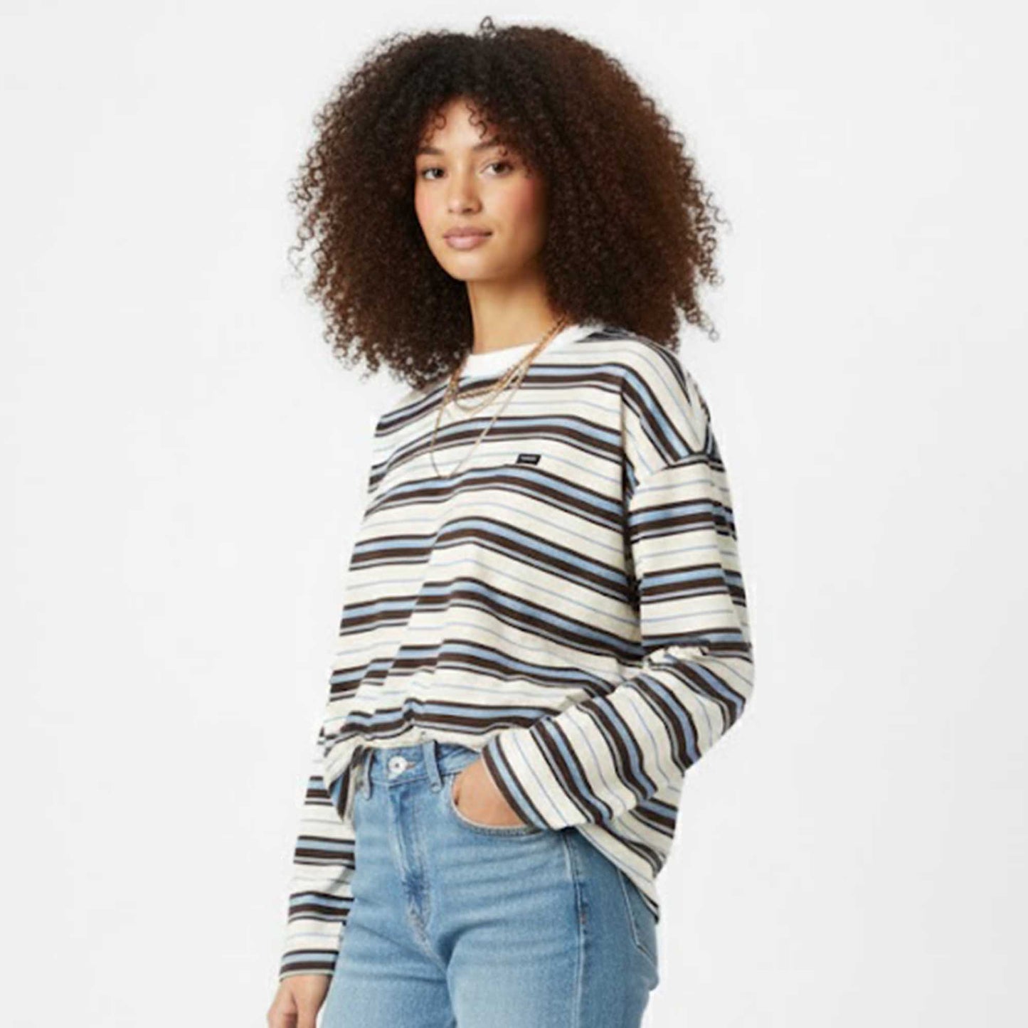 Cherie Code Women’s Stripe T-Shirt – Cotton Blend, Long Sleeve, Boxy Fit