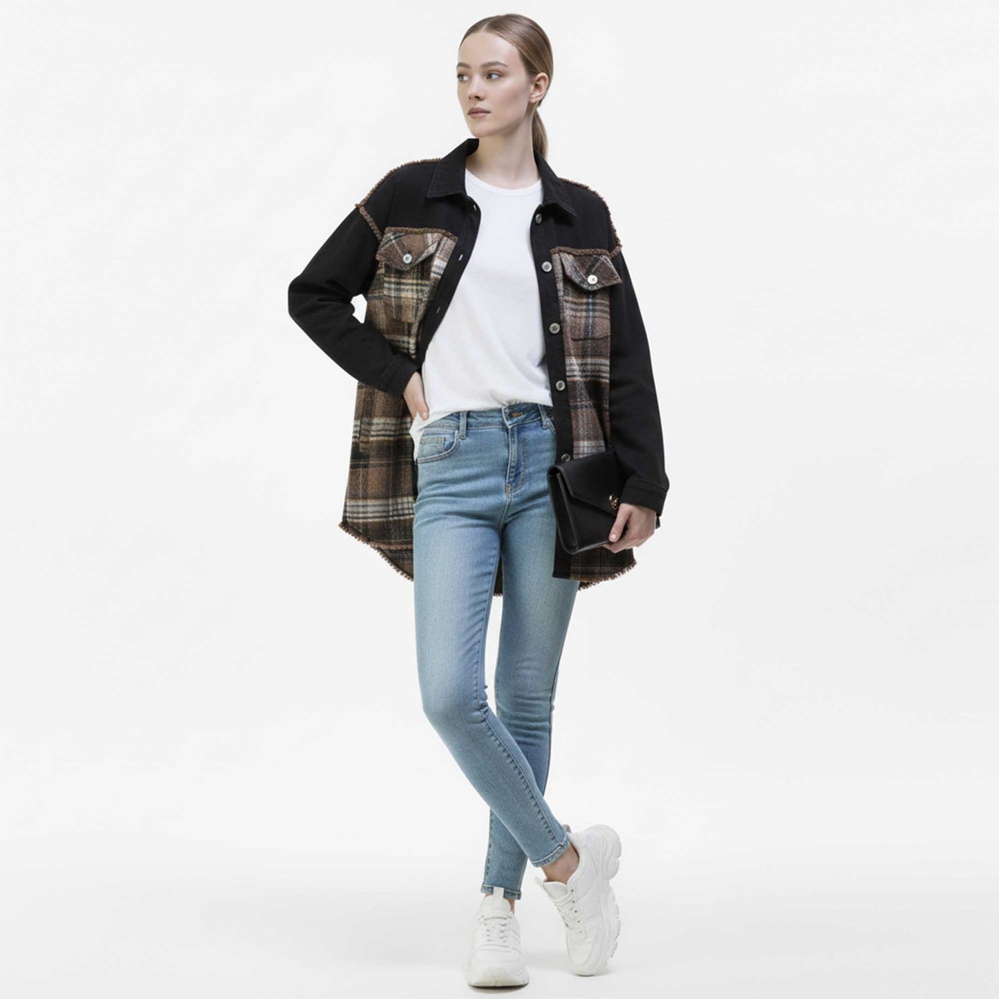 Cherie Code Women’s Patchwork Plaid Denim Jacket – Color‑Block Plaid