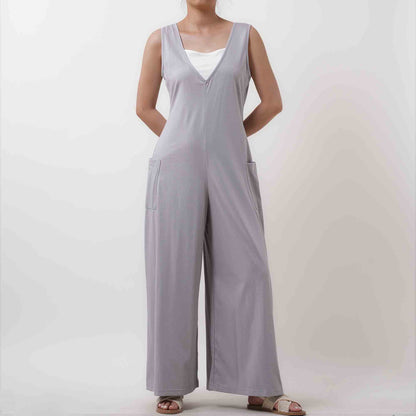 Women Solid Color Overall - Breathable Sleeveless Romper with Comfortable Loose Silhouette