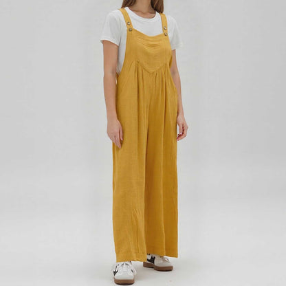 Woman Solid Color Wide-Leg Jumpsuit with Adjustable Straps and Pockets – Cherie Code