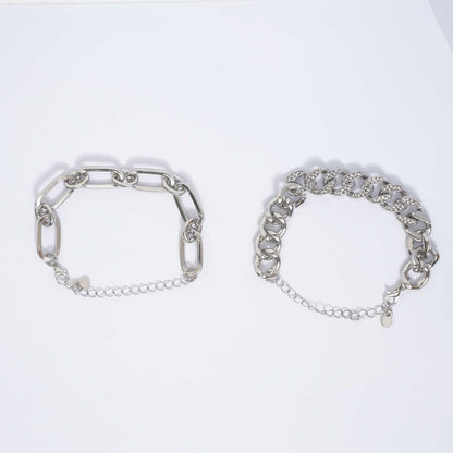 Women's 2-Piece Silver Chain Bracelet Set with Rhinestone Accents – Adjustable Layered Link Jewelry by Cherie Code