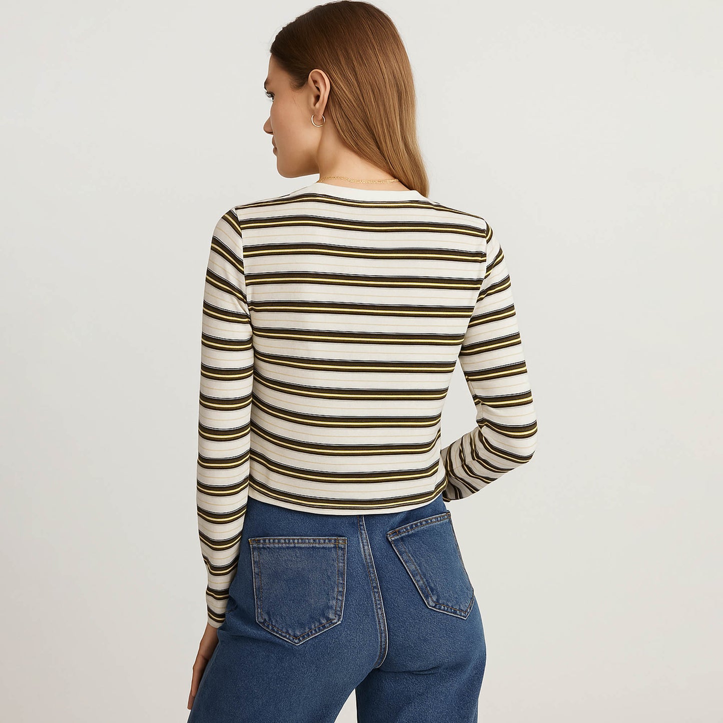 Cherie Code Women’s Crop Tee – Stripe Pattern, Long Sleeve, Boxy Fit