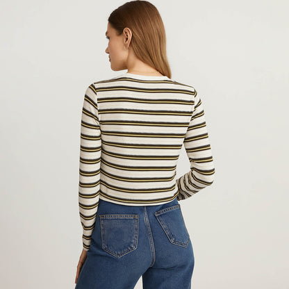 Cherie Code Women’s Crop Tee – Stripe Pattern, Long Sleeve, Boxy Fit