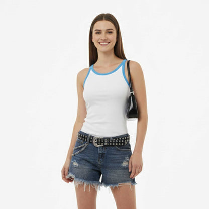 Women's Ribbed Scoop‑Neck Tank ，Casual Slim Fit, Sleeveless Leisure Style Cherie Code