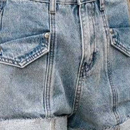 Women's Mid-Rise Denim Shorts – Button & Zip Fly Casual Fit with Pockets Cherie Code